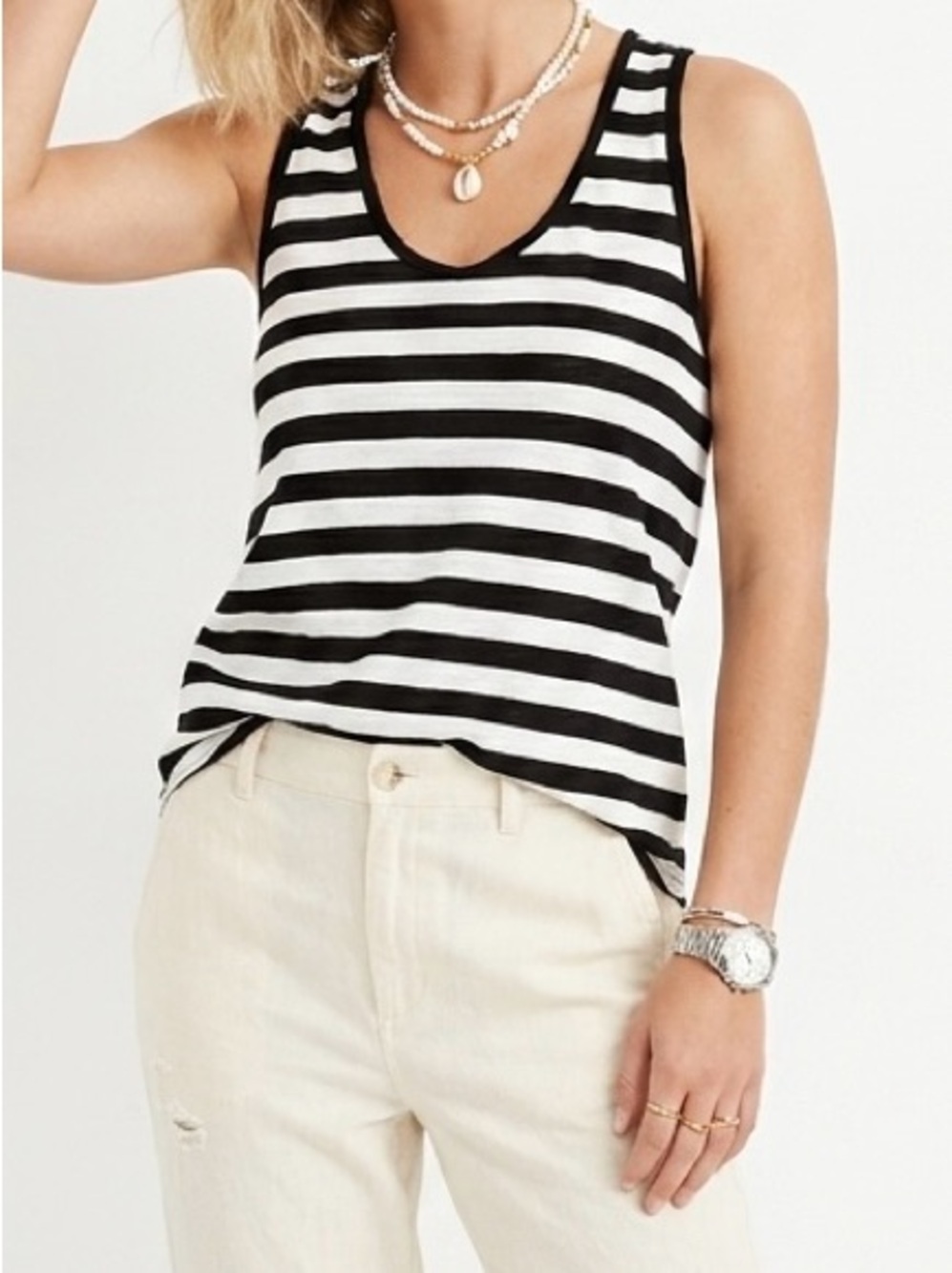 Banana Republic Striped Cami Racerback Tank Top Black White Size S